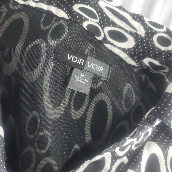 Voir Voir Print Top Black Dress with Belt Size 8 Ruffled Neck Side Zip - Picture 14 of 14